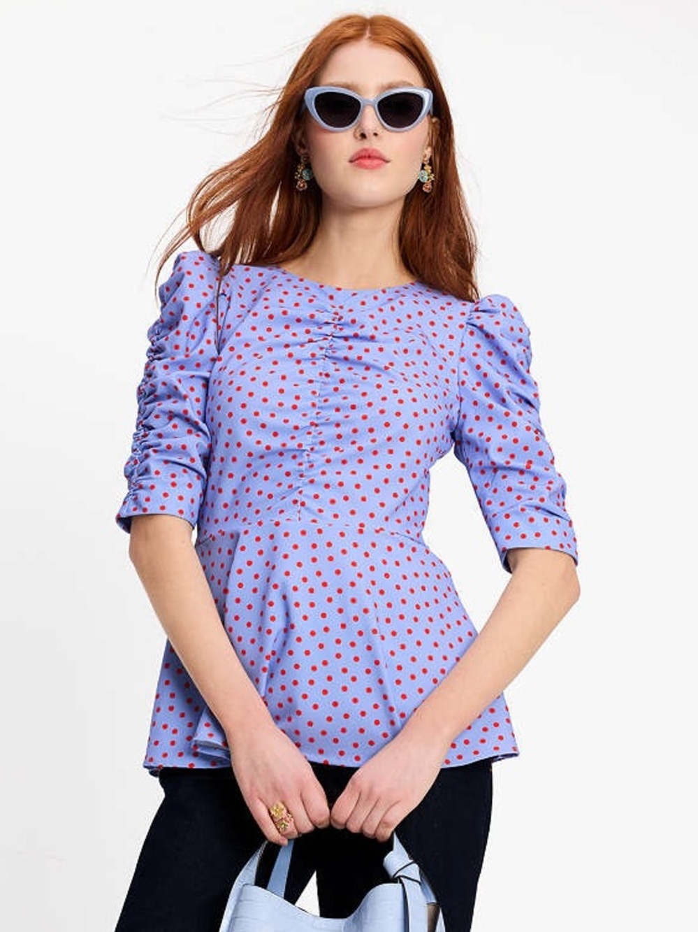 Kate Spade Spring Time Dot Ruched Top Black White Size 8